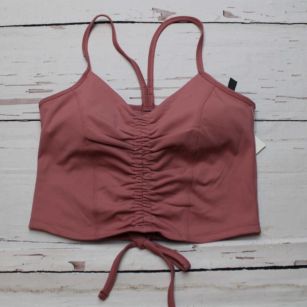 Leapstride Womens Bra Top Dusty Rose Ruched Front Back Drawstring S New - Picture 1 of 6